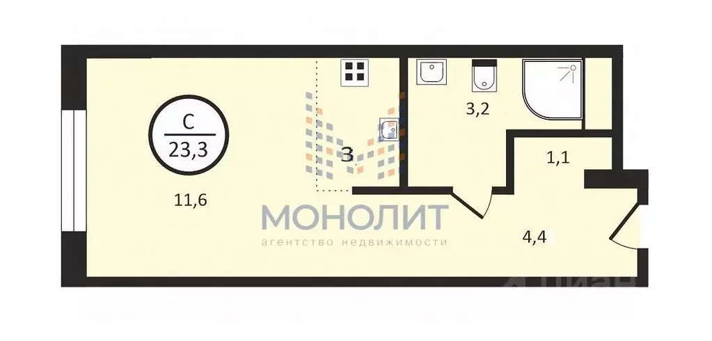 Студия Москва Волоколамское ш., 81/2с2 (23.3 м) - Фото 1