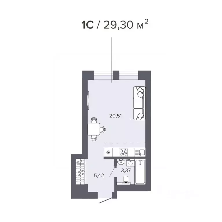 Студия Новосибирская область, Новосибирск Нарымская ул., 22 (29.3 м) - Фото 0