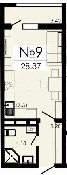 Квартира-студия, 28,4 м, 1/13 эт. - Фото 1