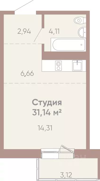 1-к кв. Иркутская область, Иркутск Советская ул., 109/3 (31.14 м) - Фото 0