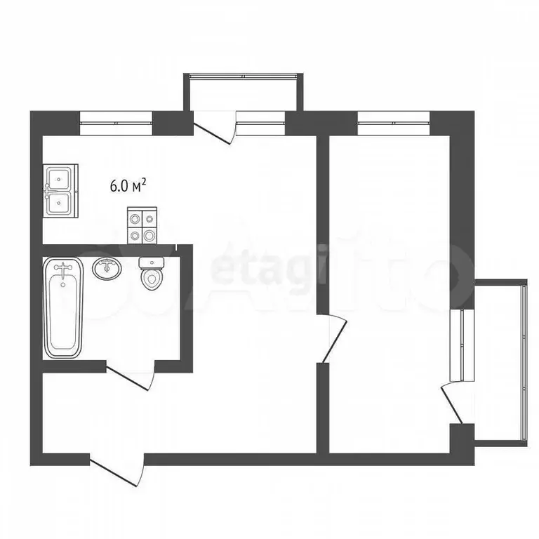 2-к. квартира, 44 м, 2/2 эт. - Фото 0