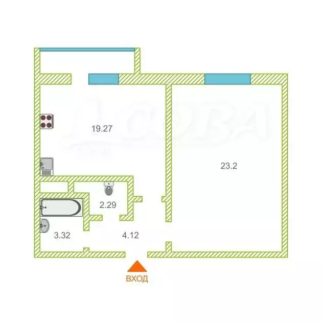 1-комнатная квартира: Тюмень, улица Дмитрия Менделеева, 2 (51.6 м) - Фото 2