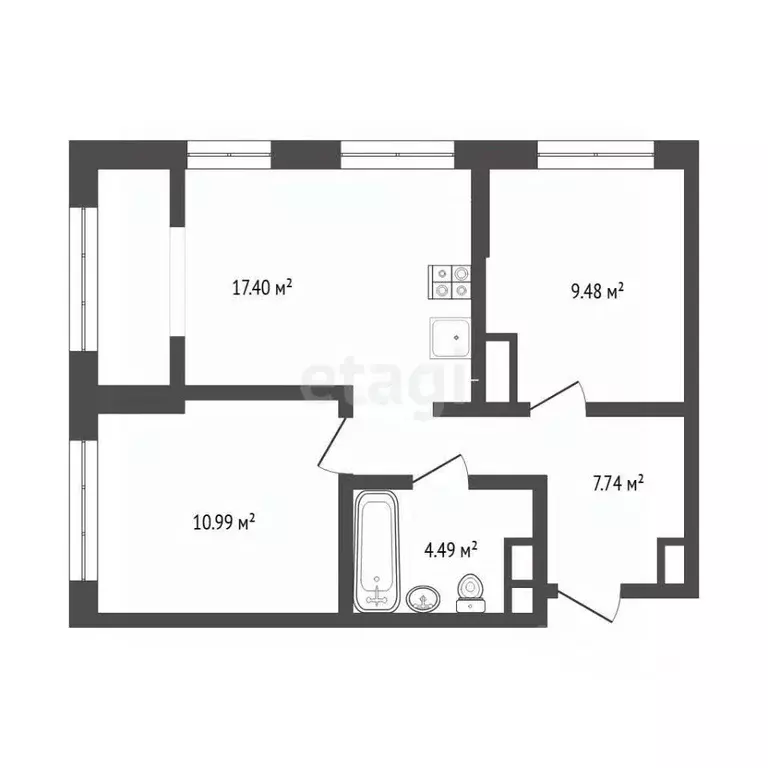 2-к кв. Тюменская область, Тюмень ул. Первооткрывателей, 10 (50.6 м) - Фото 2