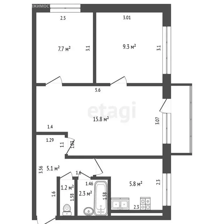 3-комнатная квартира: Миасс, улица Попова, 21 (48 м) - Фото 2