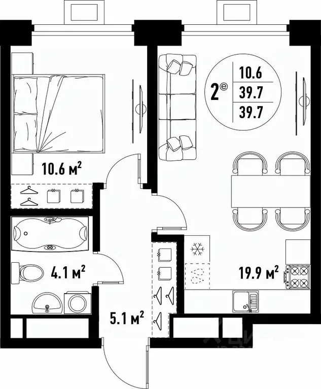 2-к кв. Астраханская область, Астрахань ул. Бэра, 29 (39.7 м) - Фото 2