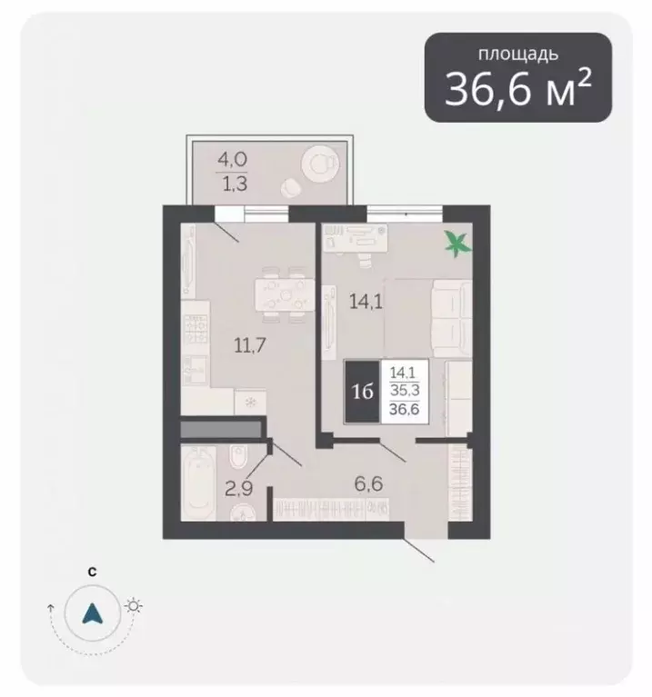 1-к кв. Ставропольский край, Пятигорск ул. Егоршина, 6 (36.6 м) - Фото 2