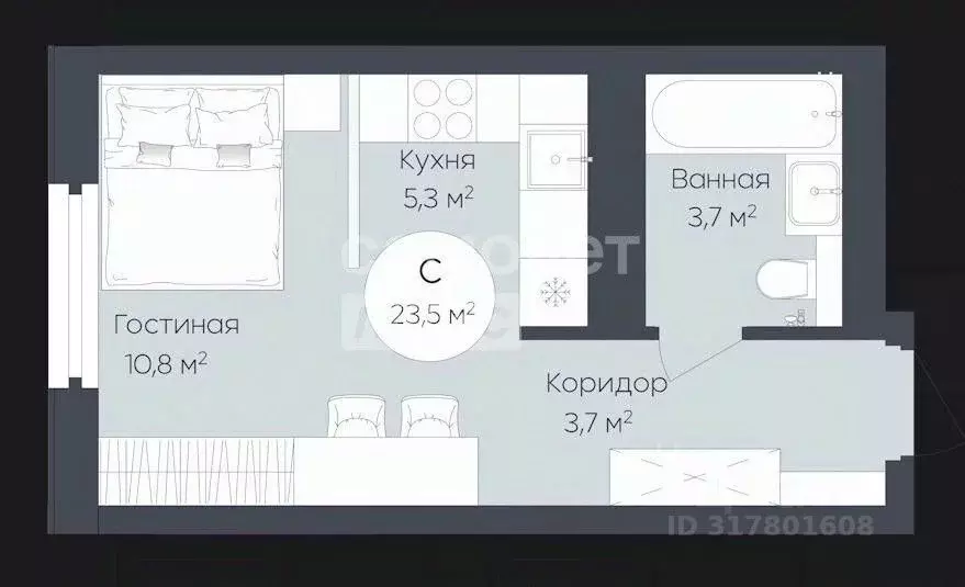 1-к кв. Башкортостан, Уфа ул. Братьев Кадомцевых, 17 (23.5 м) - Фото 0