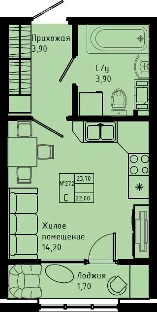 Квартира-студия: Коммунар, Железнодорожная улица, 41к3 (23.7 м) - Фото 1