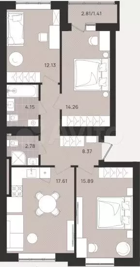 3-к. квартира, 76,6 м, 8/9 эт. - Фото 1