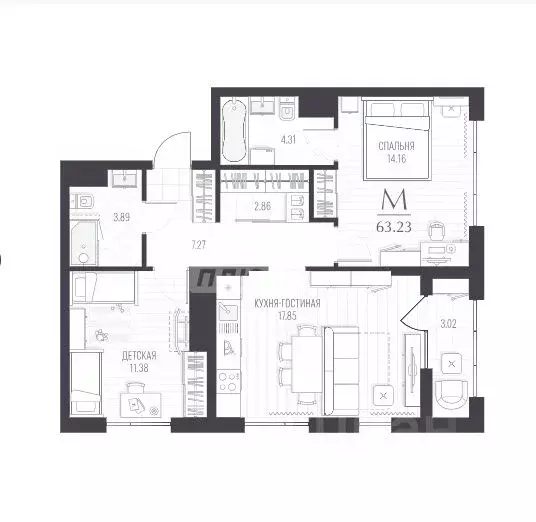 2-к кв. Курская область, Курск ул. Чехова, 3 (63.2 м) - Фото 1