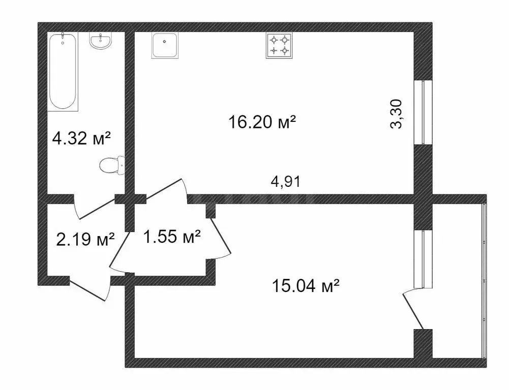 1-комнатная квартира: Тюмень, Интернациональная улица, 199к2 (39.1 м) - Фото 1