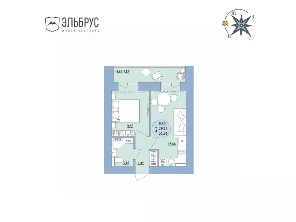 1-к кв. Башкортостан, Уфа Кавказская ул., 24 (31.96 м) - Фото 0