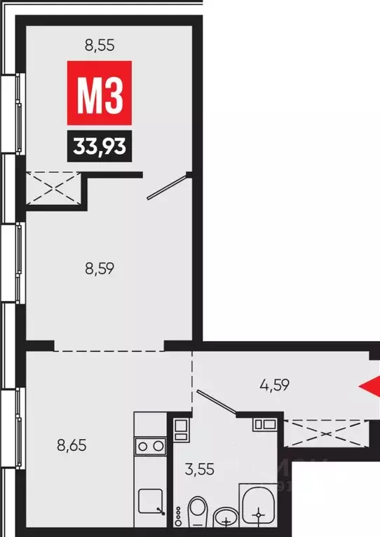 2-к кв. Иркутская область, Иркутск Смартаменты жилой комплекс (33.93 ... - Фото 1