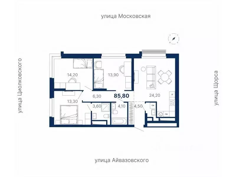 3-к кв. Свердловская область, Екатеринбург ул. Московская, 249/2 (85.4 ... - Фото 0