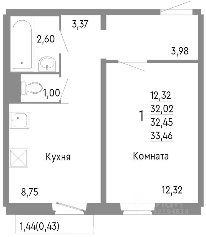 1-к кв. Челябинская область, Челябинск Нефтебазовая ул., 1к2 (32.45 м) - Фото 0