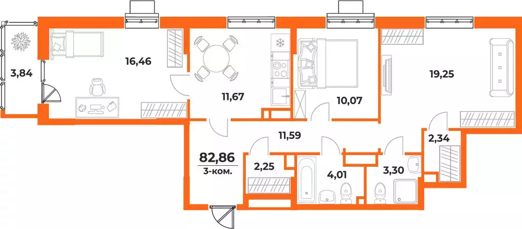 3-комнатная квартира: Хабаровск, Железнодорожный район (82.86 м) - Фото 1