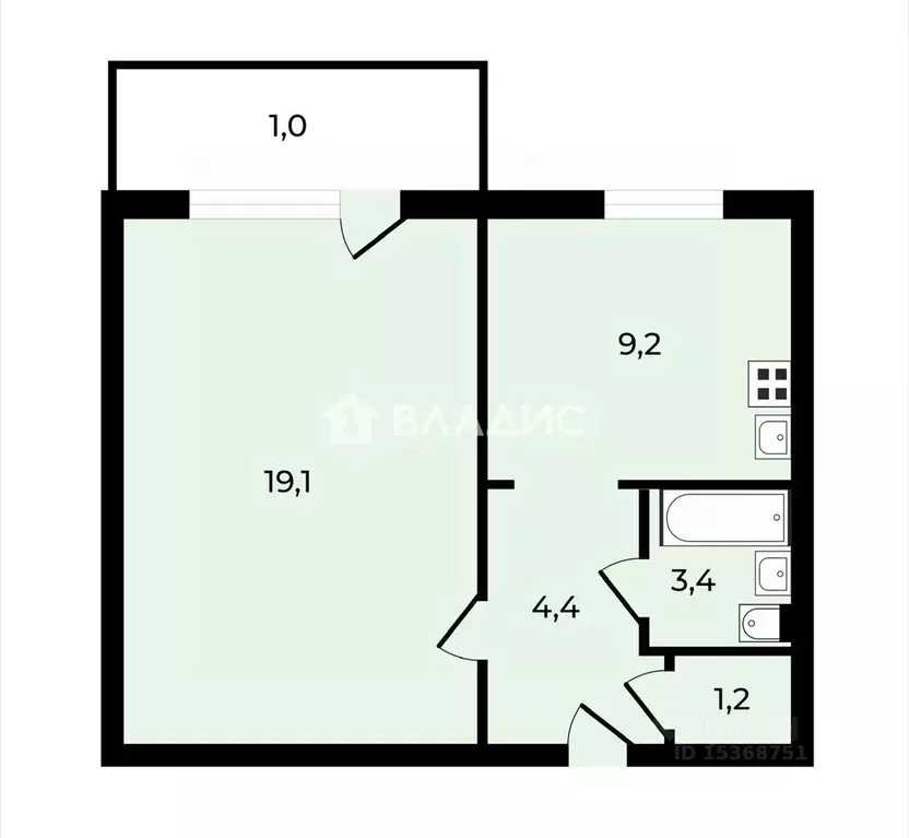 1-к кв. Калининградская область, Калининград Зеленая ул., 78 (37.3 м) - Фото 2