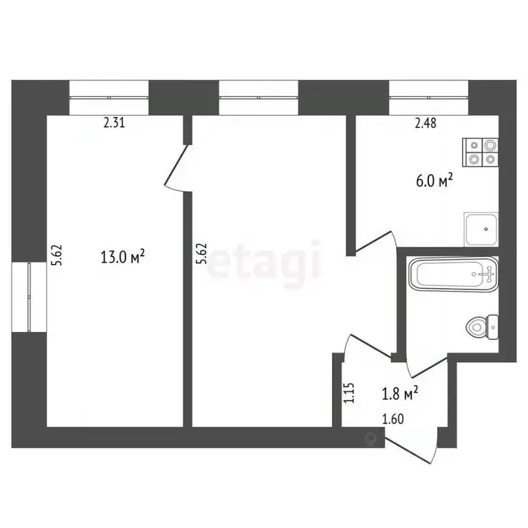2-к кв. Тюменская область, Тюмень ул. Дзержинского, 31 (42.6 м) - Фото 2
