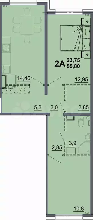 2-к. квартира, 55 м, 4/16 эт. - Фото 0