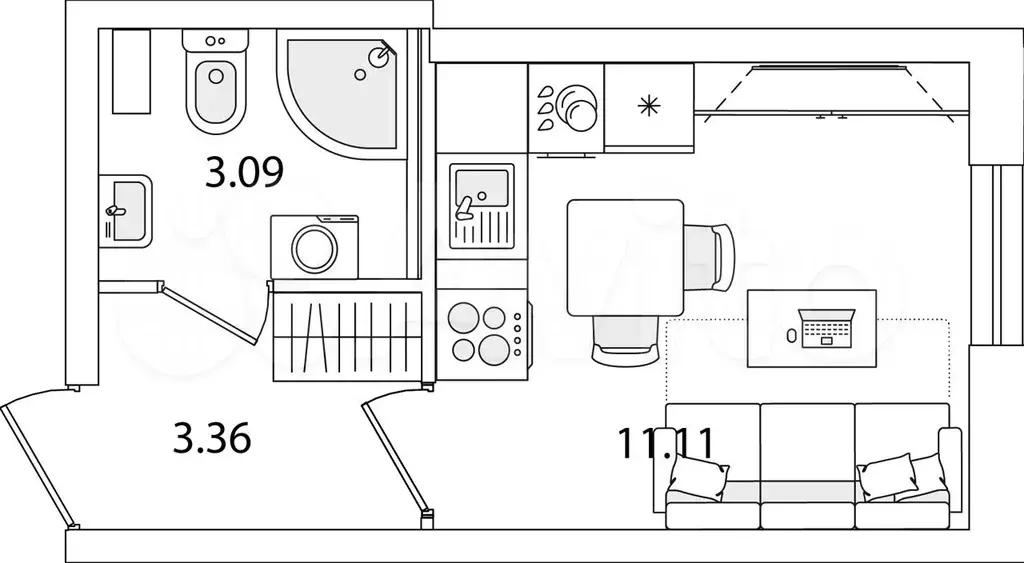 Квартира-студия, 17,6 м, 2/9 эт. - Фото 0