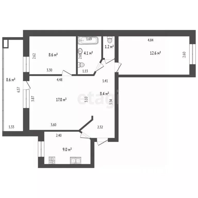 3-к кв. Тюменская область, Тюмень ул. Максима Горького, 10 (60.0 м) - Фото 1