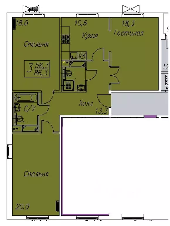 3-к кв. Москва Варшавское ш., 141к12 (86.3 м) - Фото 1