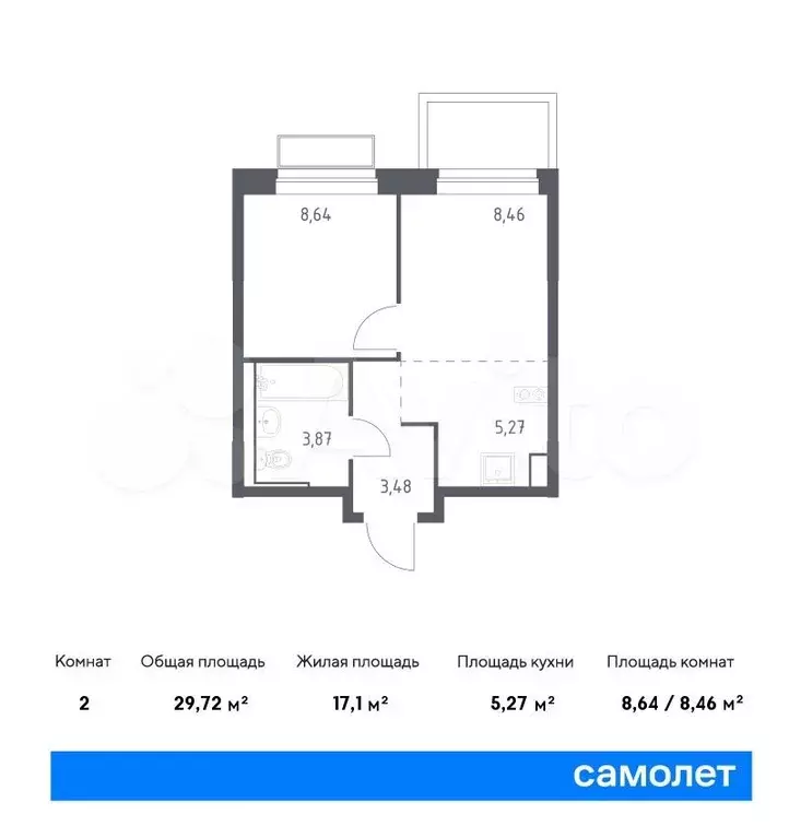 1-к. квартира, 29,7м, 12/24эт. - Фото 0