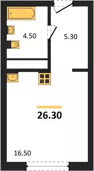 Квартира-студия, 26,4 м, 11/25 эт. - Фото 0