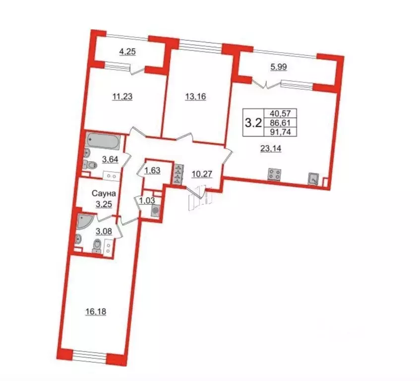 3-к кв. Санкт-Петербург Уральская ул., 25 (85.5 м) - Фото 1