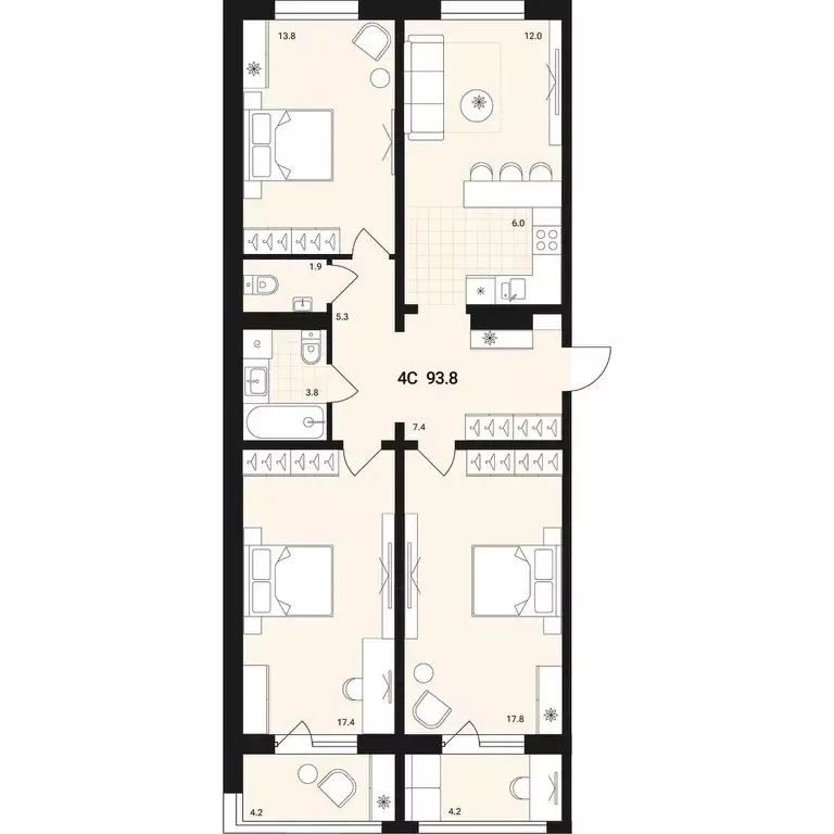 Продаётся 4-к квартира, 93.8 м - Фото 0
