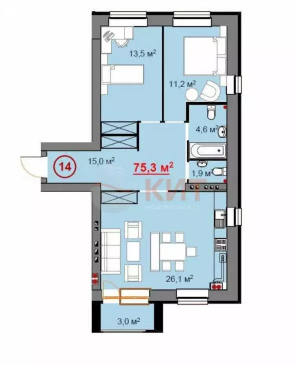 3-комнатная квартира: Ярославль, улица Шевелюха, 130 (78 м) - Фото 1