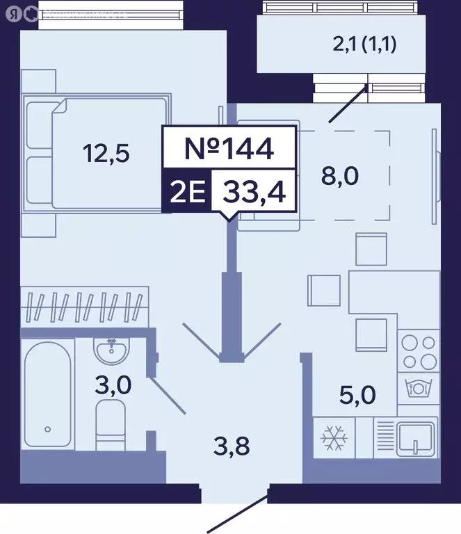 2-комнатная квартира: Якутск, Новопортовская улица, 1Д (33.4 м) - Фото 1