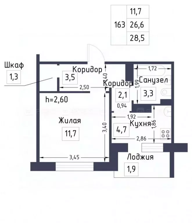 1-к кв. Татарстан, Казань ул. Академика Глушко, 3 (28.5 м) - Фото 0