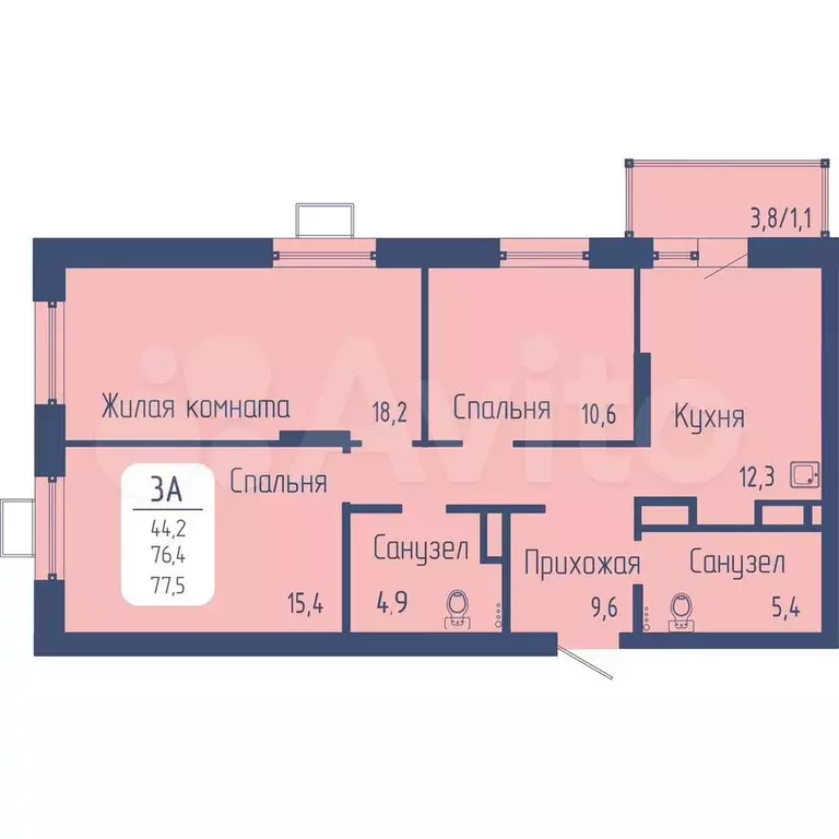 3-к. квартира, 77,5 м, 20/24 эт. - Фото 0