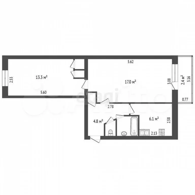 2-к. квартира, 45 м, 5/5 эт. - Фото 0