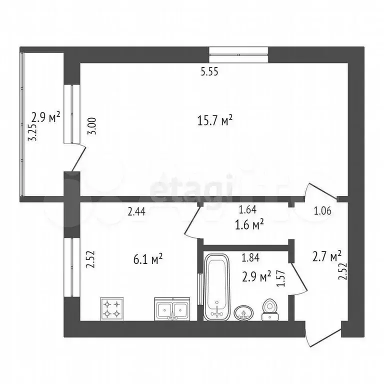 1-к. квартира, 30 м, 4/4 эт. - Фото 0