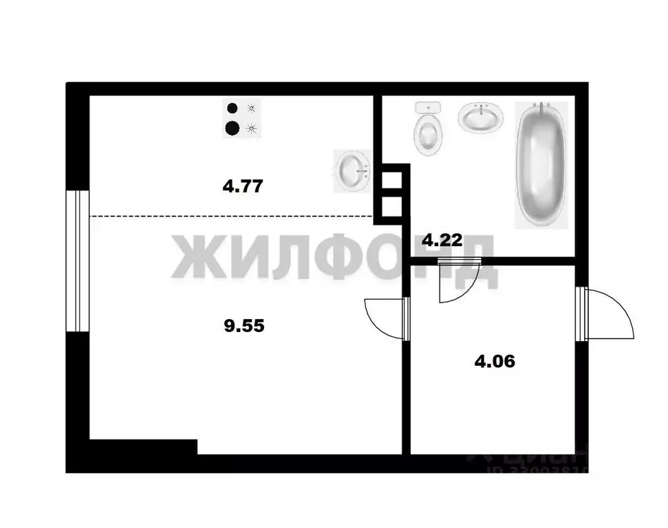 Студия Новосибирская область, Новосибирск ул. Лескова, 33 (22.6 м) - Фото 1