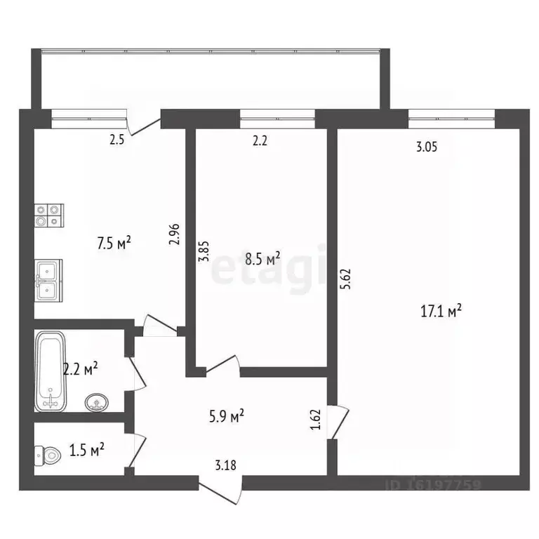 2-к кв. Саха (Якутия), Якутск Марха мкр, ул. Олега Кошевого, 71 (42.7 ... - Фото 2