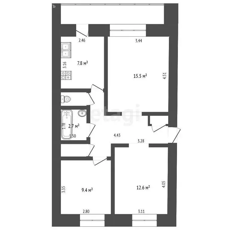 3-комнатная квартира: Туринск, улица Ленина, 29 (59.5 м) - Фото 1