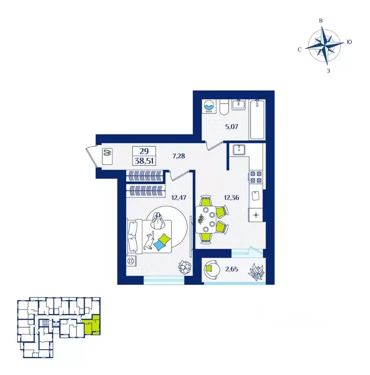 1-к кв. Калининградская область, Зеленоградск  (38.51 м) - Фото 1