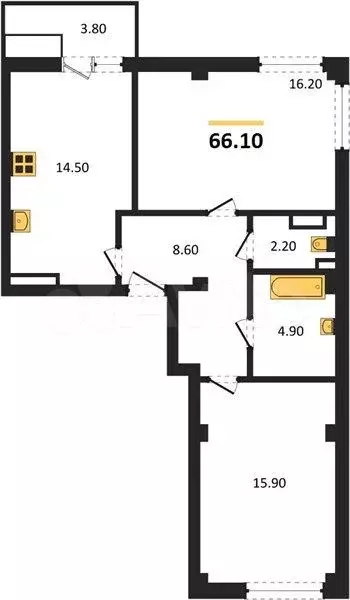 2-к. квартира, 66,1 м, 9/9 эт. - Фото 1