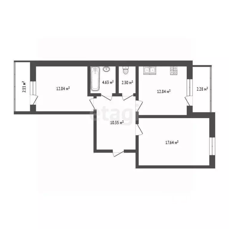 2-к кв. Ханты-Мансийский АО, Сургут Университетская ул., 47 (65.0 м) - Фото 1