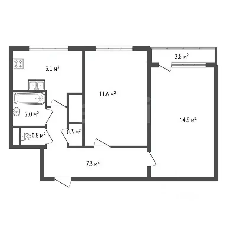 2-к кв. Санкт-Петербург Серебристый бул., 5К1 (43.0 м) - Фото 2