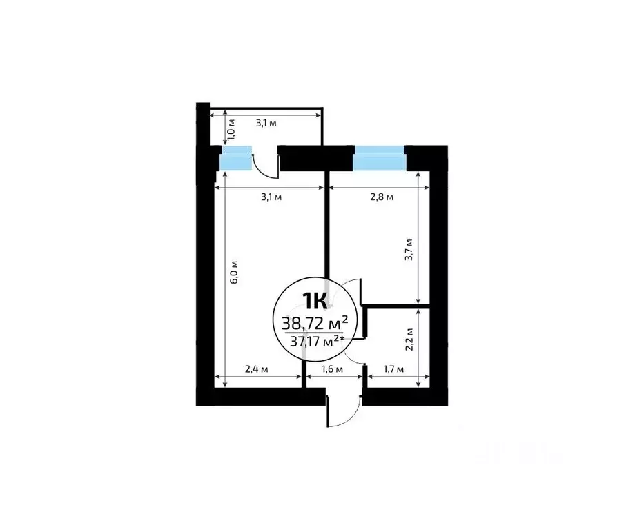 1-к кв. Самарская область, Самара пос. Мехзавод, 1-й кв-л, 50 (38.72 ... - Фото 2