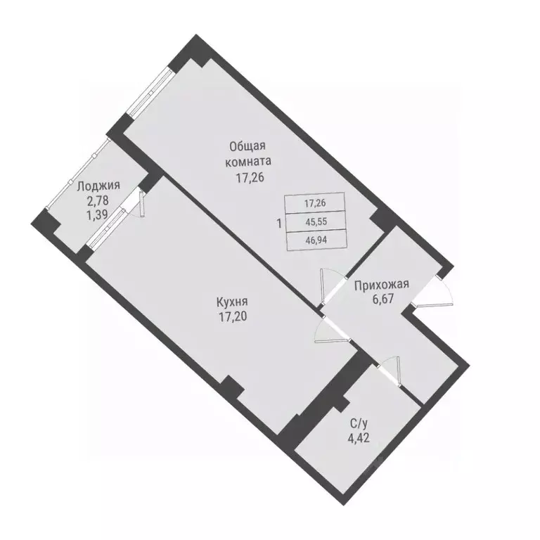 1-к кв. Саха (Якутия), Якутск Парк Победы жилой комплекс (46.94 м) - Фото 1