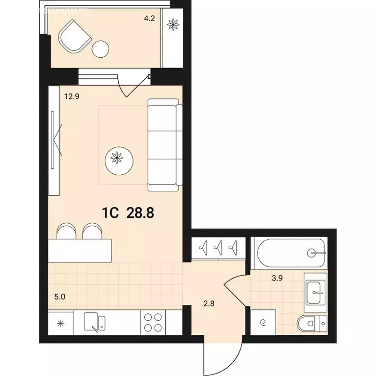 1-комнатная квартира: Обь, микрорайон Геодезия (28.8 м) - Фото 0