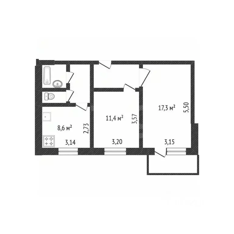 2-к кв. Белгородская область, Белгород ул. 5 Августа, 29а (50.9 м) - Фото 2