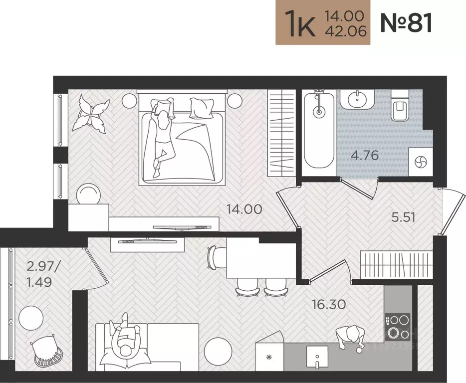 1-к кв. Калининградская область, Калининград Мой Город жилой комплекс ... - Фото 1