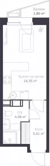 Квартира-студия, 26м, 7/11эт. - Фото 1