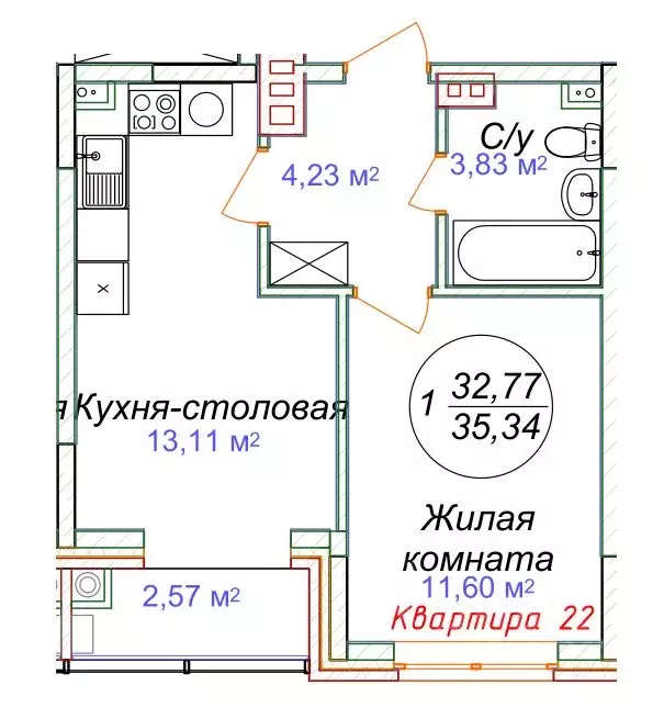 1-к кв. Ставропольский край, Минеральные Воды  (35.34 м) - Фото 0